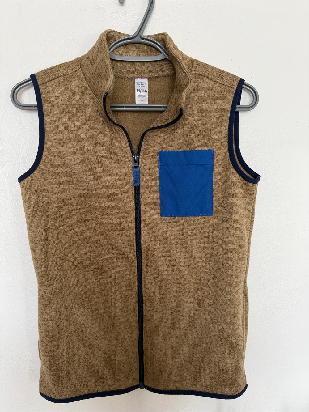 Carter's Tan Fleece Vest with Blue Chest Pocket